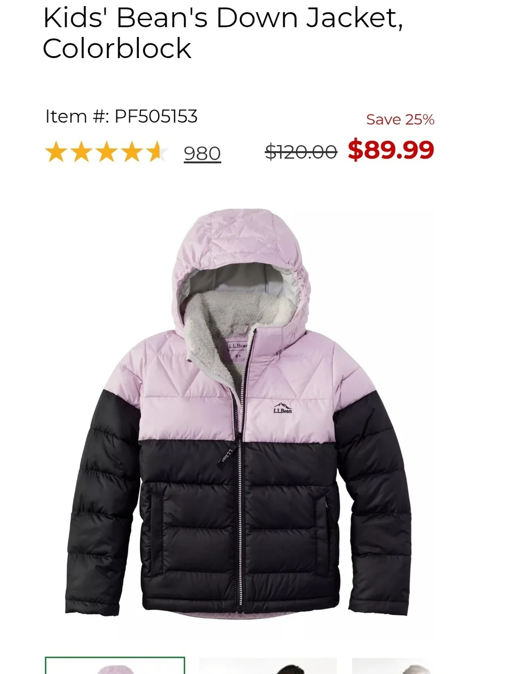 L.L. Bean Little Girls' Midnight Black Sherpa Puffer Jacket with Hood Size (6-7)